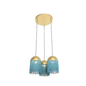 Oosterse hanglamp goud met groene franjes 3-lichts - Fringle